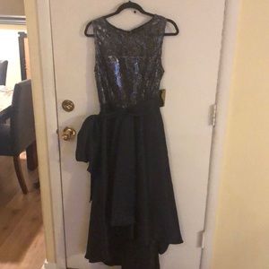 Stunning Navy with Silver Formal High Low Dress